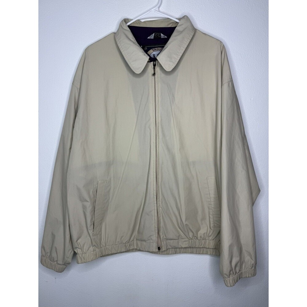 Vintage Haggar Eagle Windbreaker Zip Front Tan Golf Jacket Mens Size Large